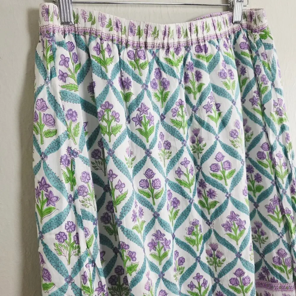 Alicia Bell Sutton Turquoise Purple Floral Silk Blend Tiered Maxi Skirt - Picture 8 of 12
